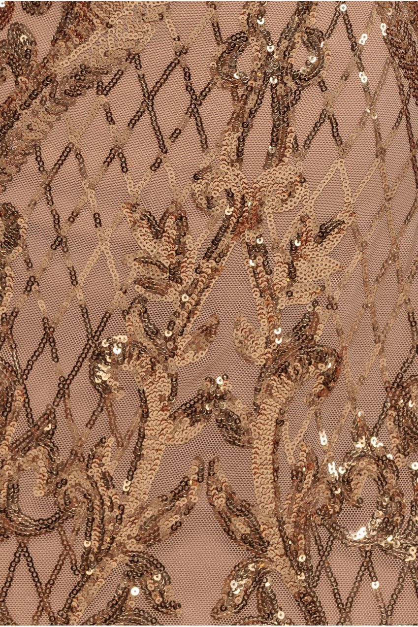 Goddiva Sequin Square Neck Maxi With Scallop Hem - Gold