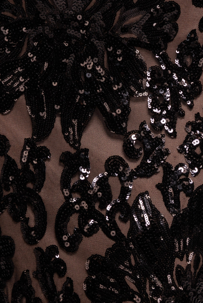 Goddiva Floral Sequin Mesh Maxi - Black