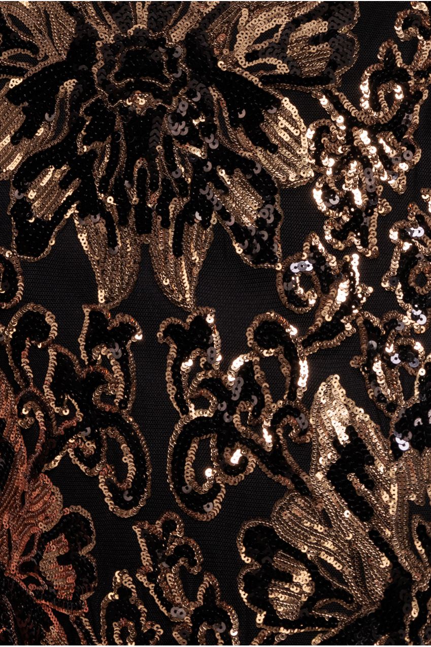 Goddiva Floral Sequin Mesh Maxi - Gold