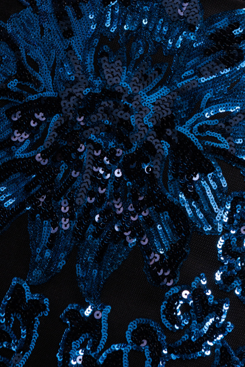 Goddiva Floral Sequin Mesh Maxi - Navy