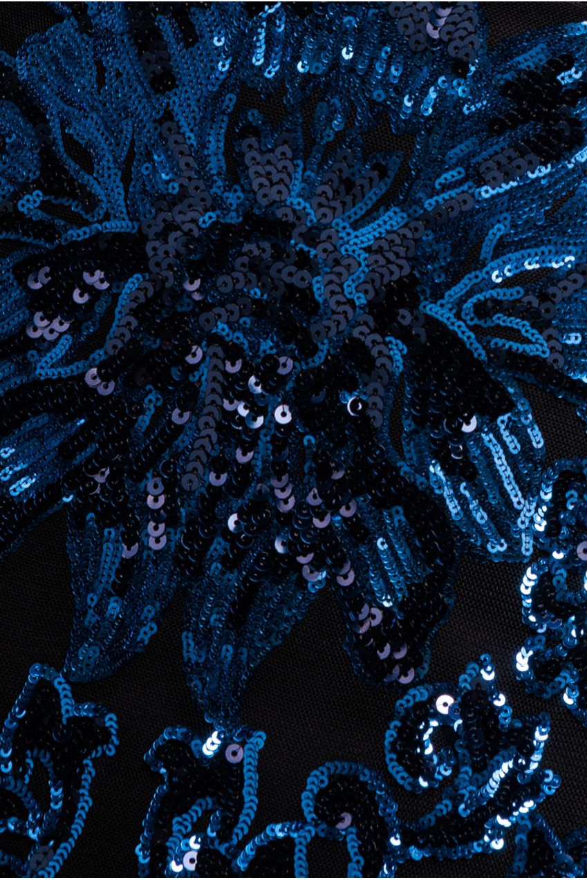 Goddiva Floral Sequin Mesh Maxi - Navy