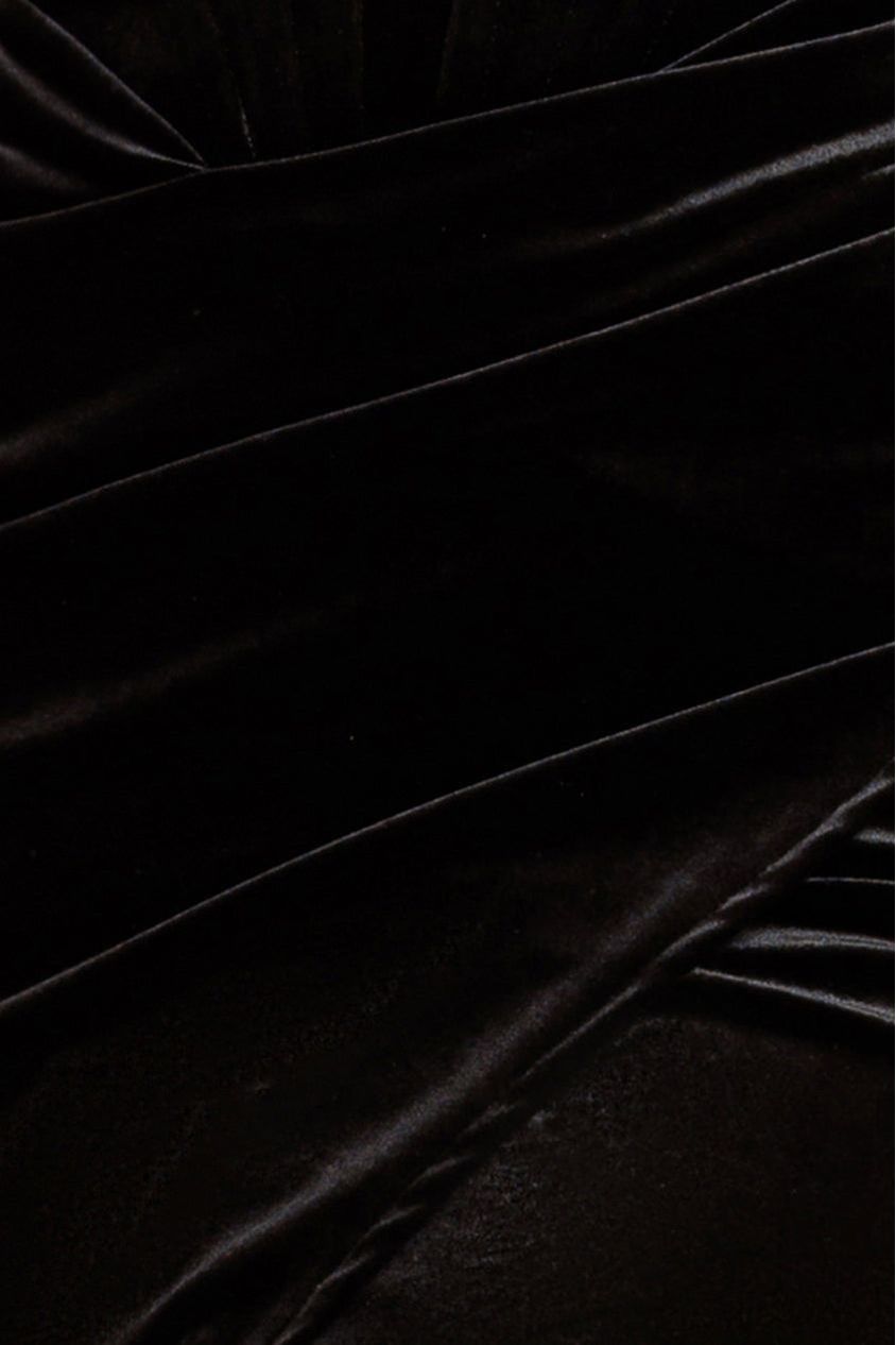 Goddiva Draped Shoulder Velvet Corset Maxi Dress - Black