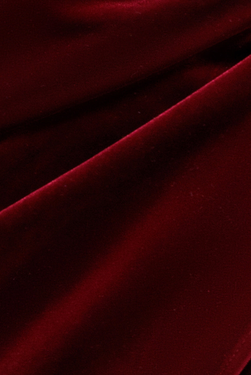 Goddiva Draped Shoulder Velvet Corset Maxi Dress - Wine