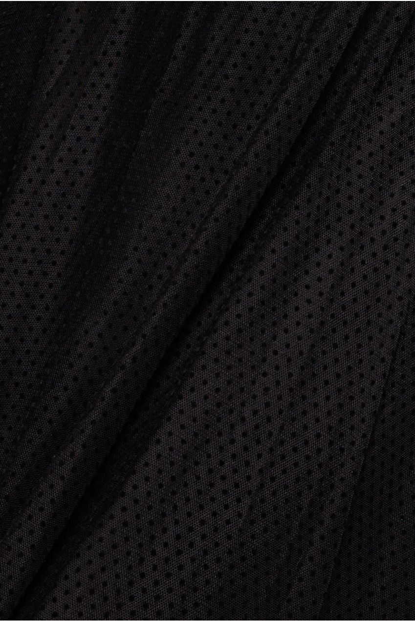 Goddiva Dobby Mesh Feather Sleeve Hem Maxi Dress - Black