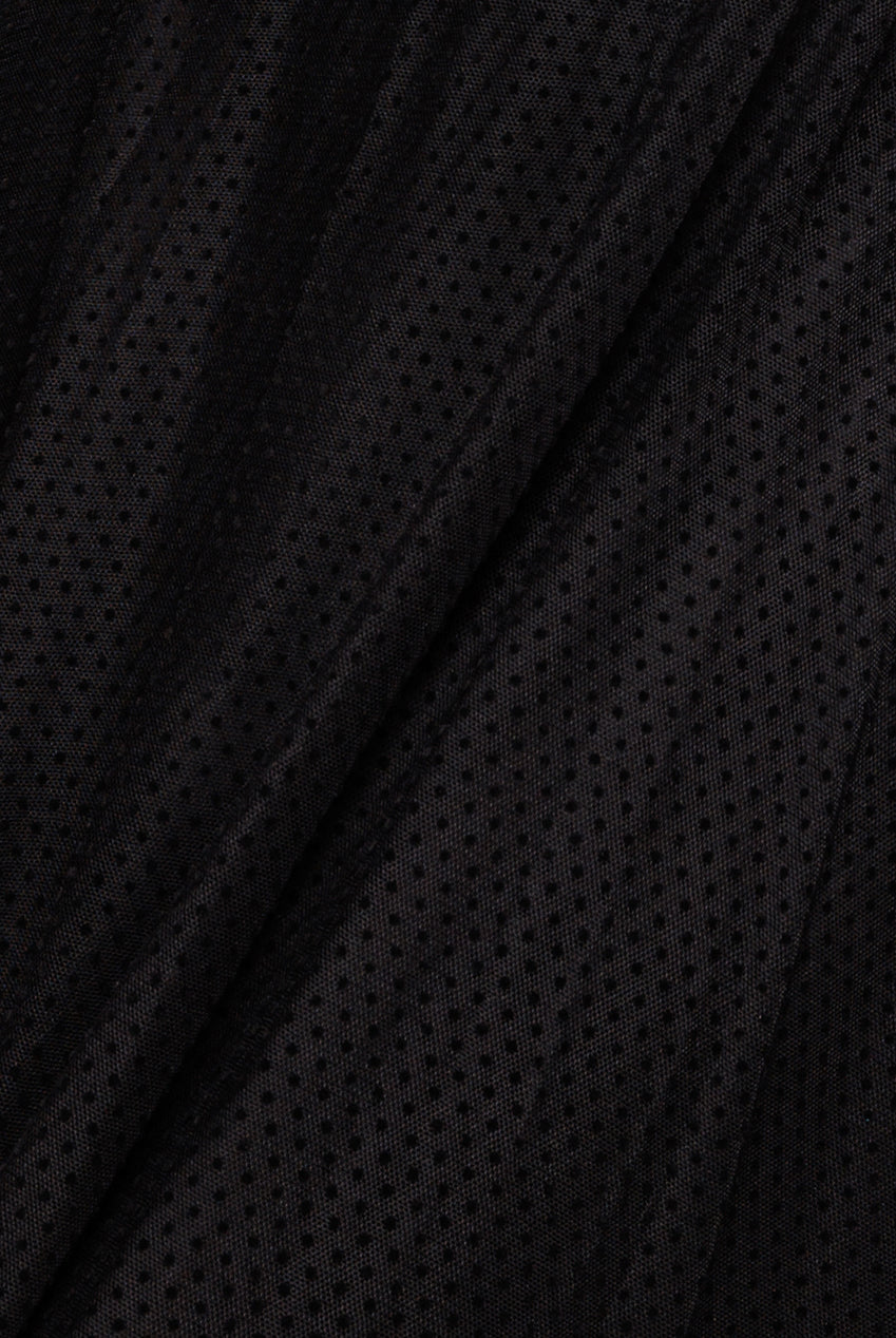 Goddiva Dobby Mesh Feather Sleeve Hem Maxi Dress - Black