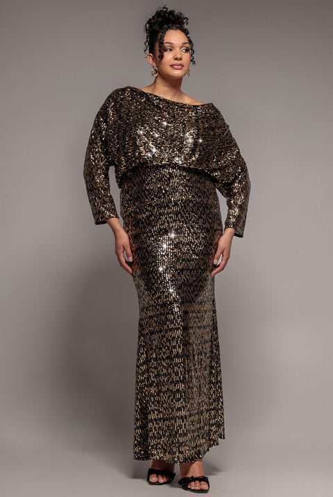 Goddiva Plus Sequin Cowl Maxi Dress - Black