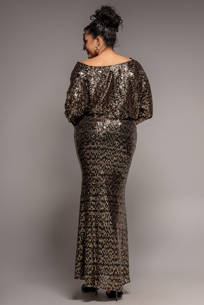 Goddiva Plus Sequin Cowl Maxi Dress - Black