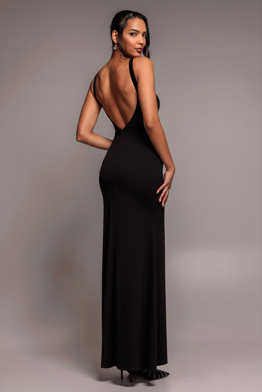Goddiva Racer Neck Corsage Scuba Maxi - Black