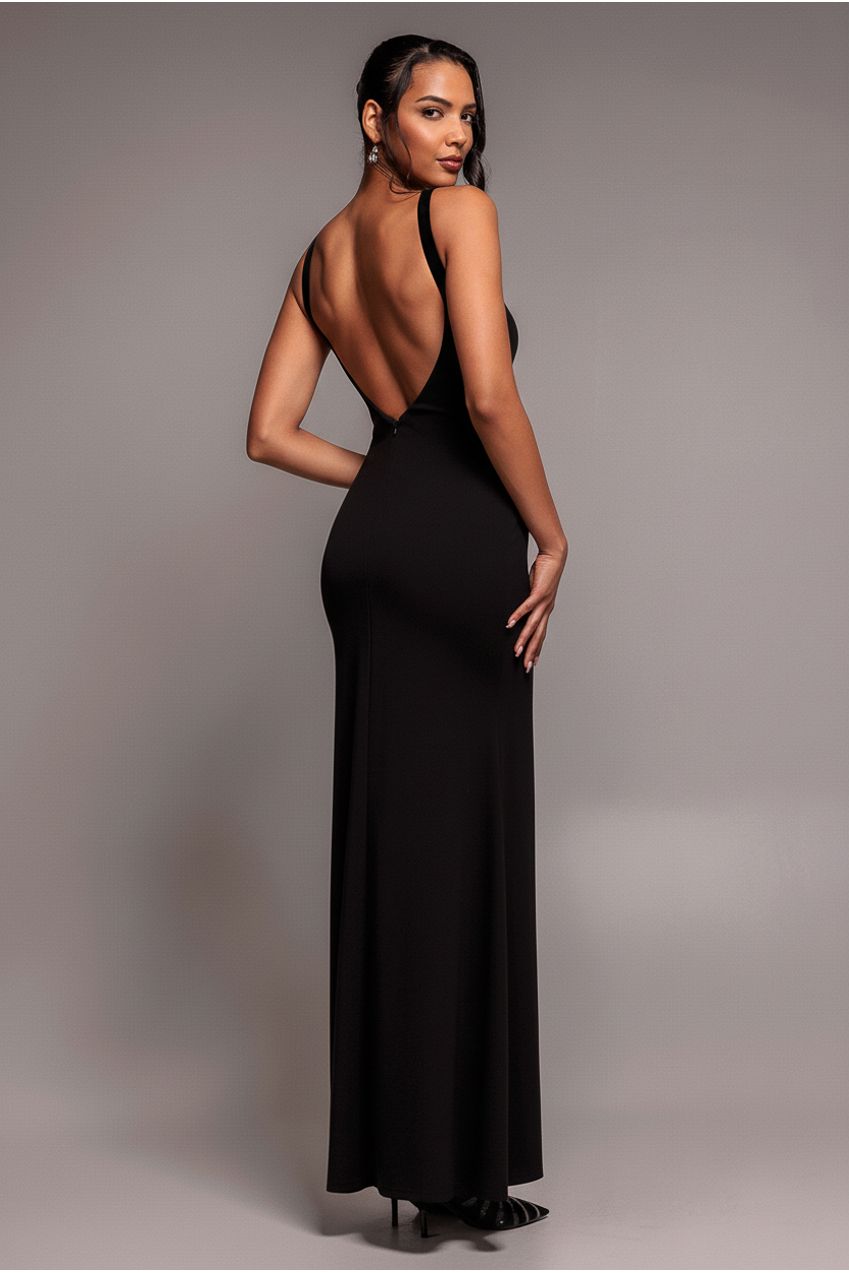 Goddiva Racer Neck Corsage Scuba Maxi - Black