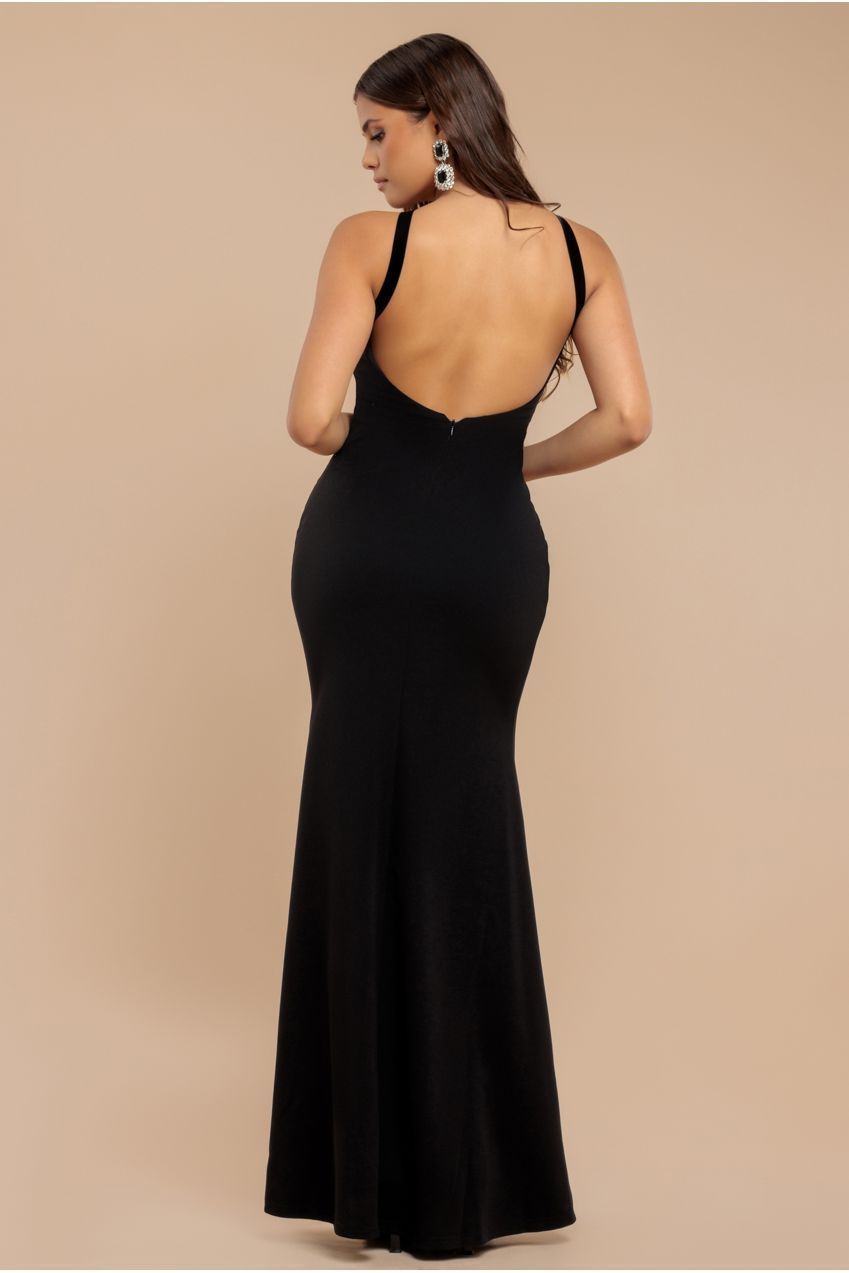 Goddiva Racer Neck Corsage Scuba Maxi - Black