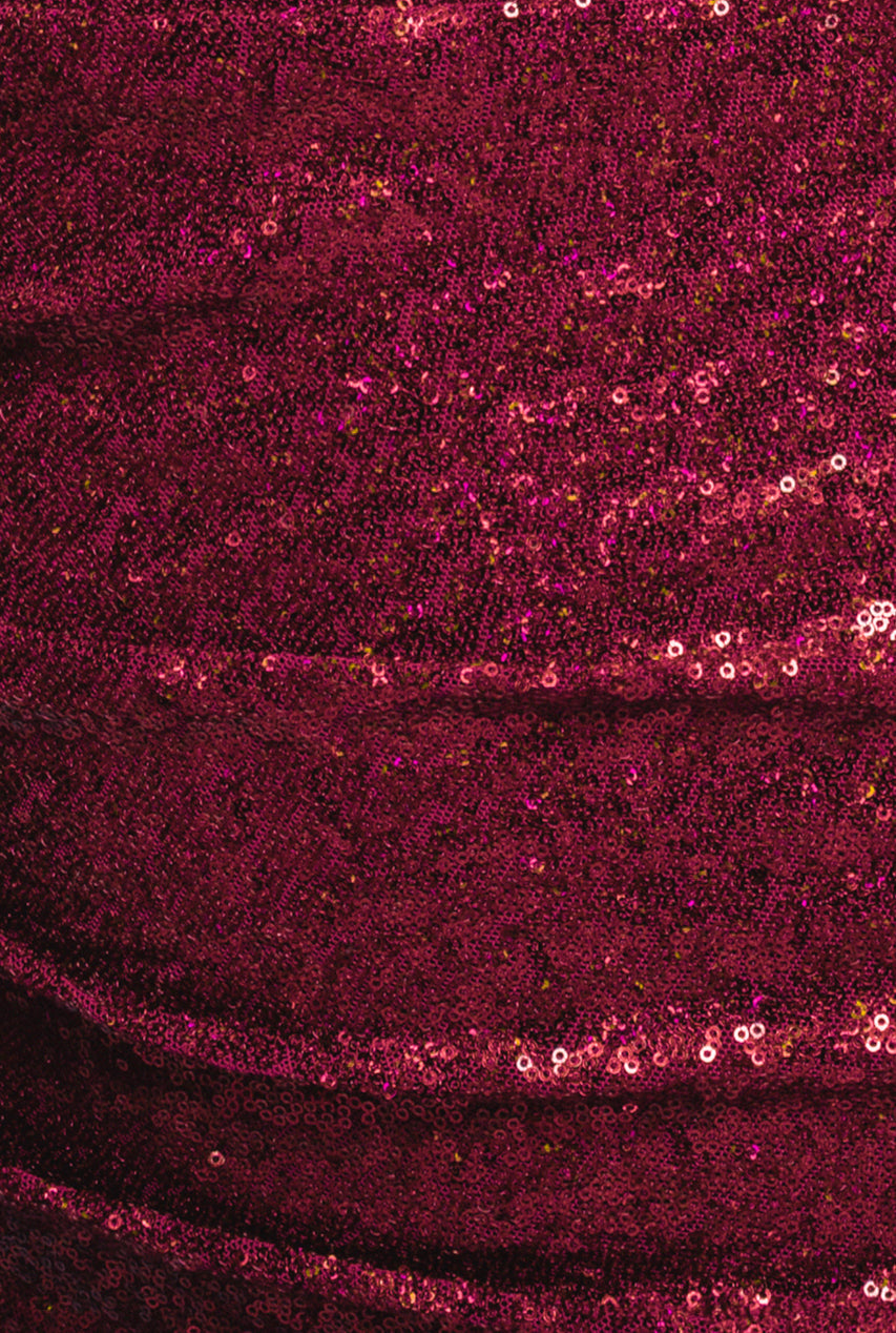 Goddiva One Shoulder Sequin Evening Maxi - Wine