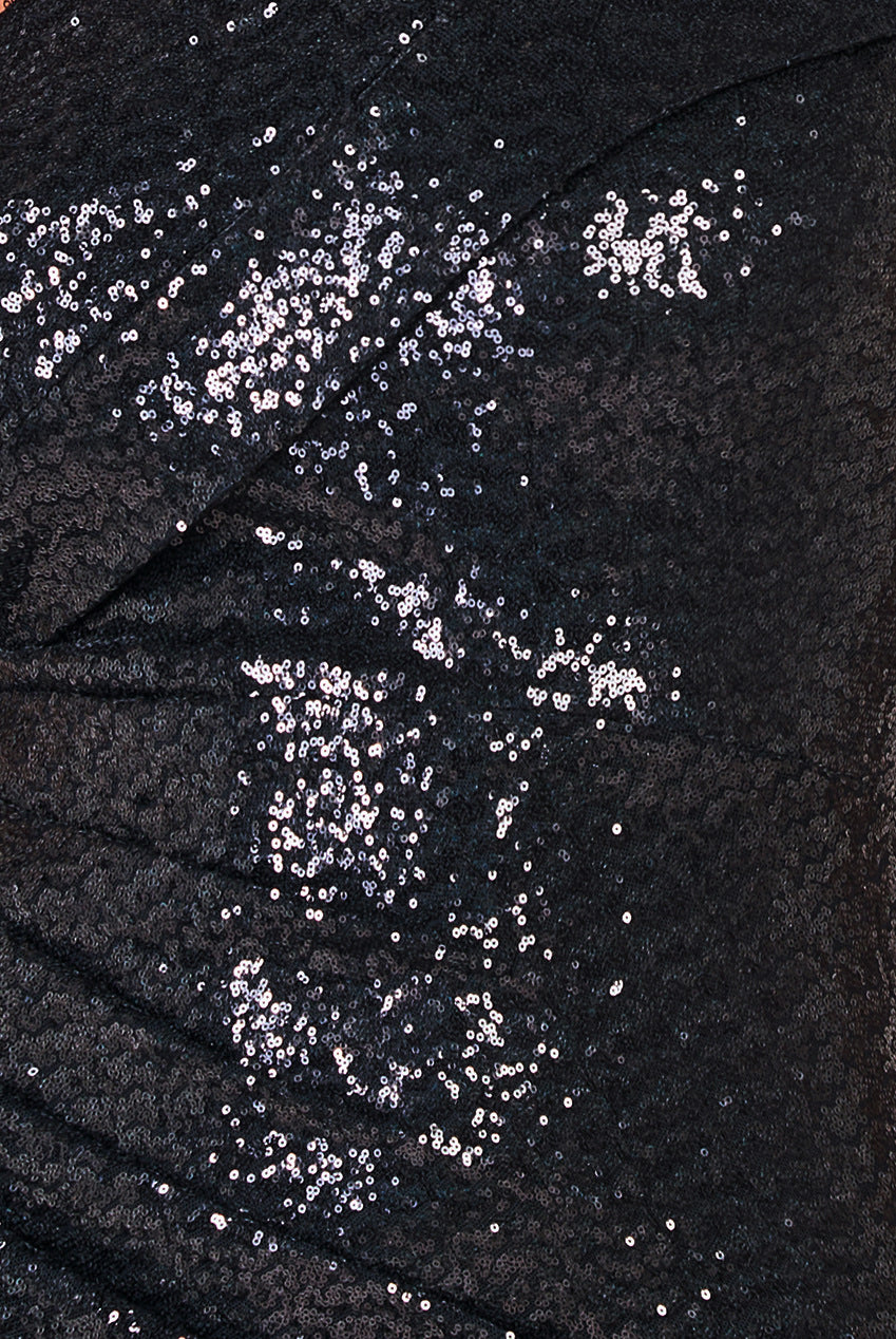 Goddiva One Shoulder Sequin Evening Maxi - Black