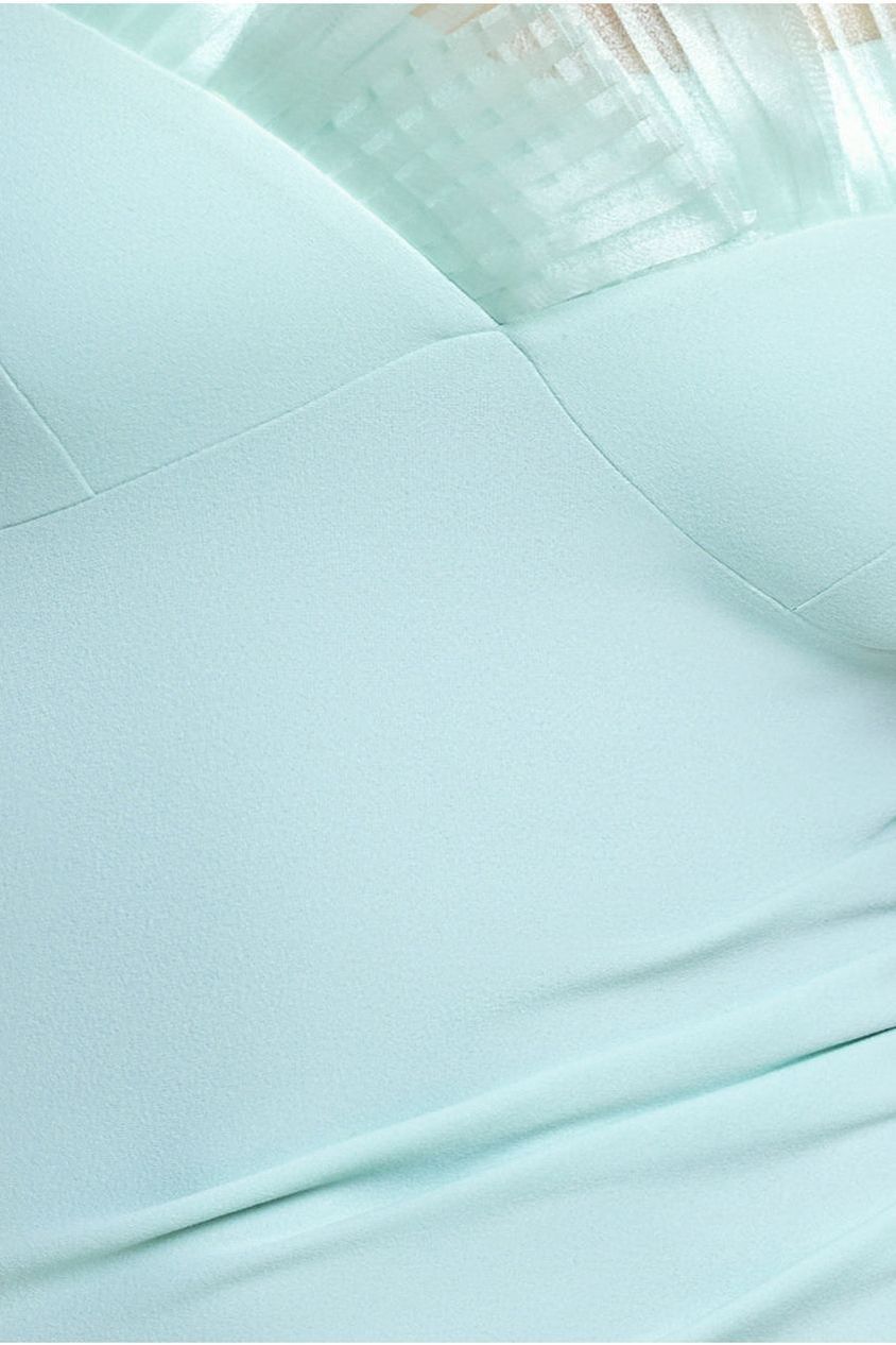 Goddiva Fan Pleated Bardot Scuba Crepe Maxi Dress - Mint Green