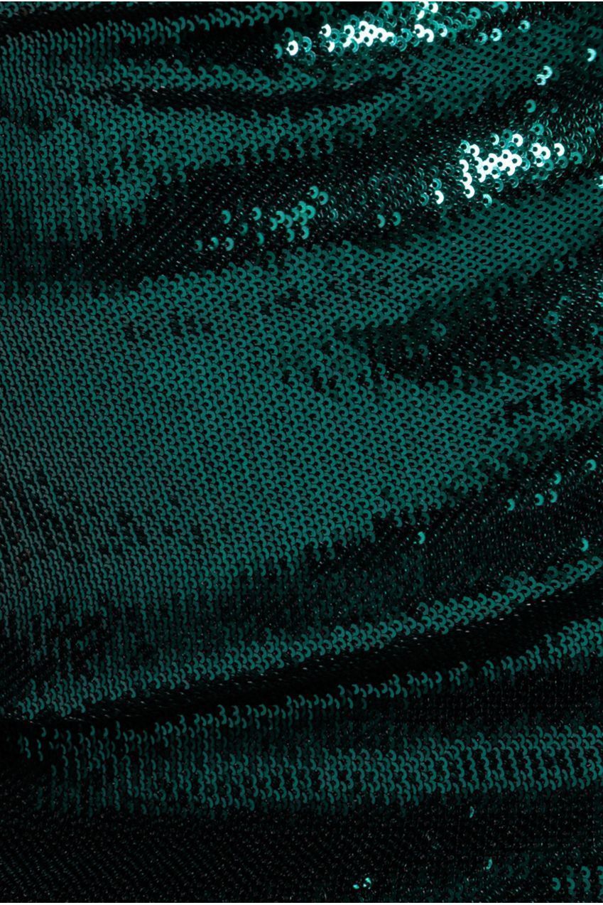 Goddiva Liquid Sequin Midi With Corsage - Emerald Green