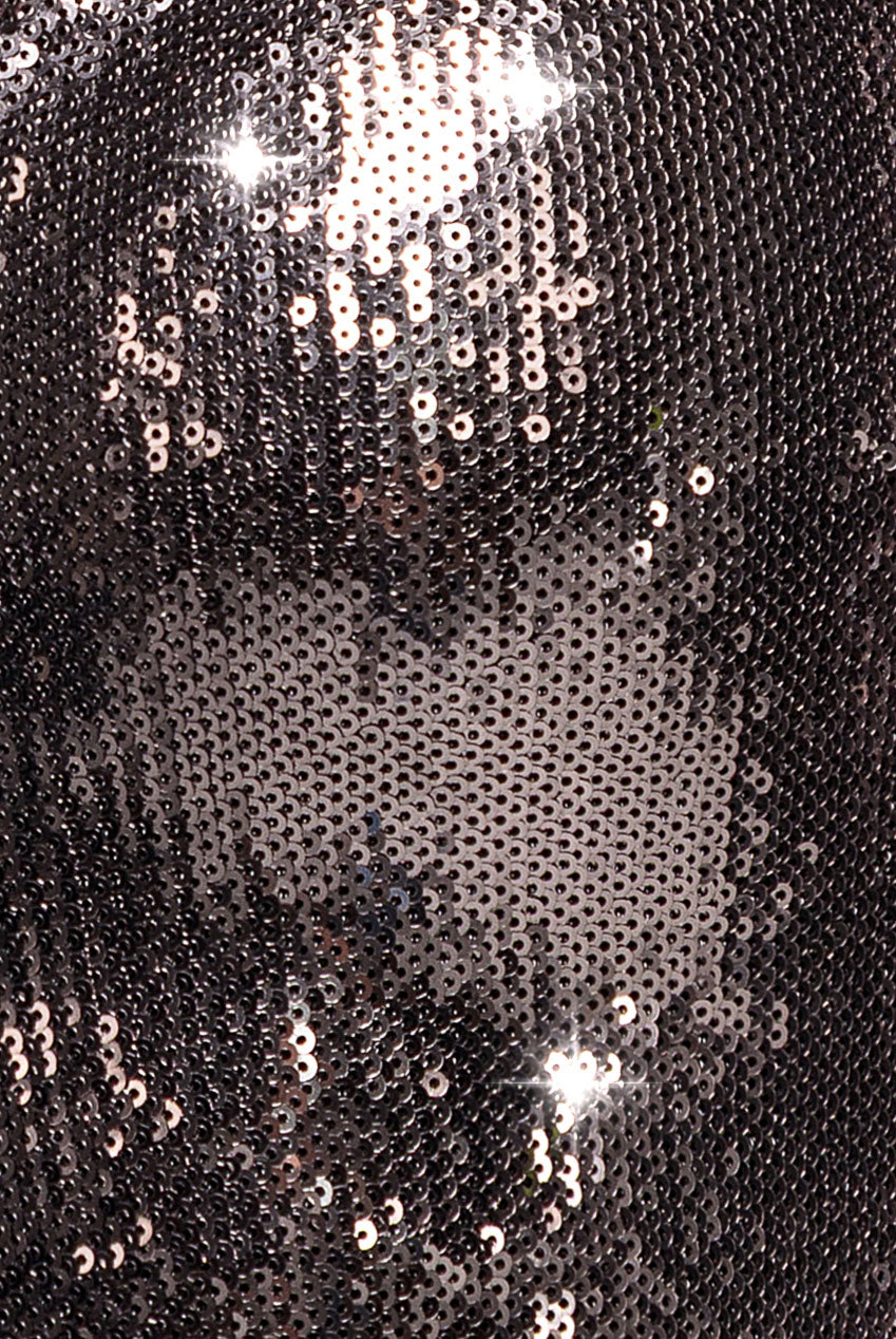 Goddiva Liquid Sequin Midi Dress With Corsage - Silver