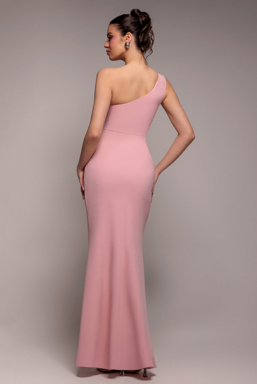Goddiva One Shoulder Pleated Fan Maxi Dress - Blush Pink
