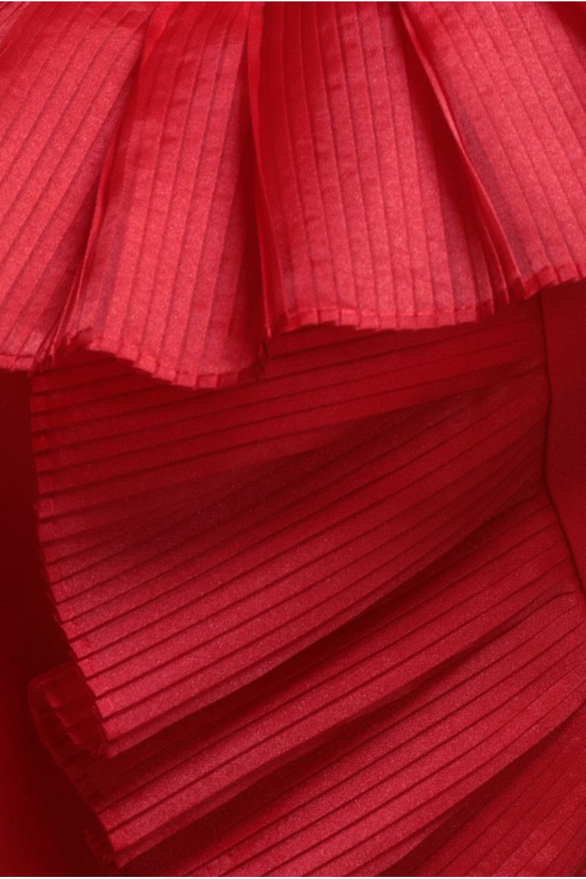 Goddiva One Shoulder Pleated Fan Maxi Dress - Red