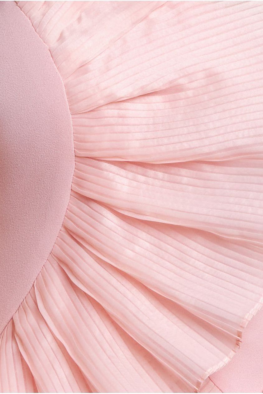 Goddiva One Shoulder Pleated Fan Maxi Dress - Blush Pink