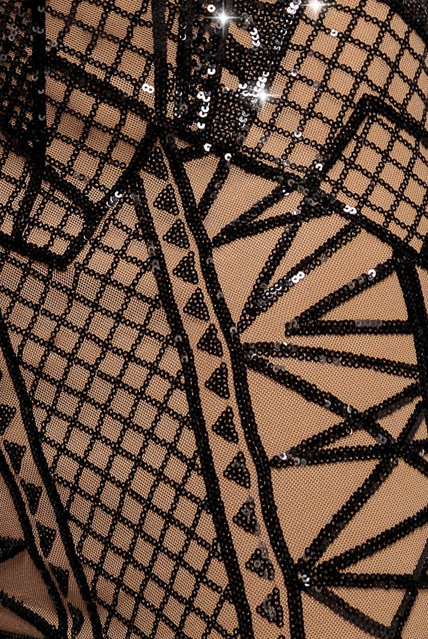 Goddiva Geometric Sequin Plunge Maxi - Black