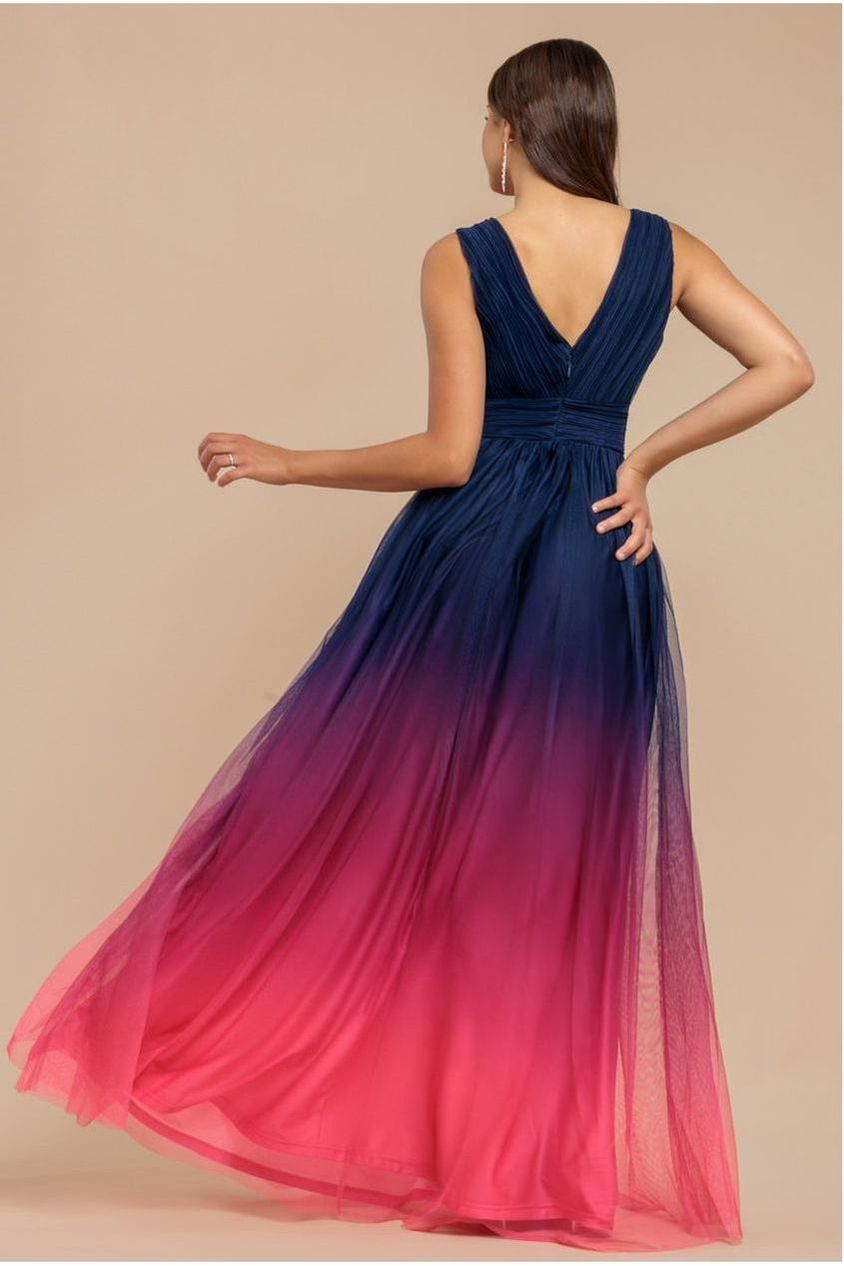 Goddiva Sleeveless Ombre Pleated A-Line Maxi Dress - Pink Ombre