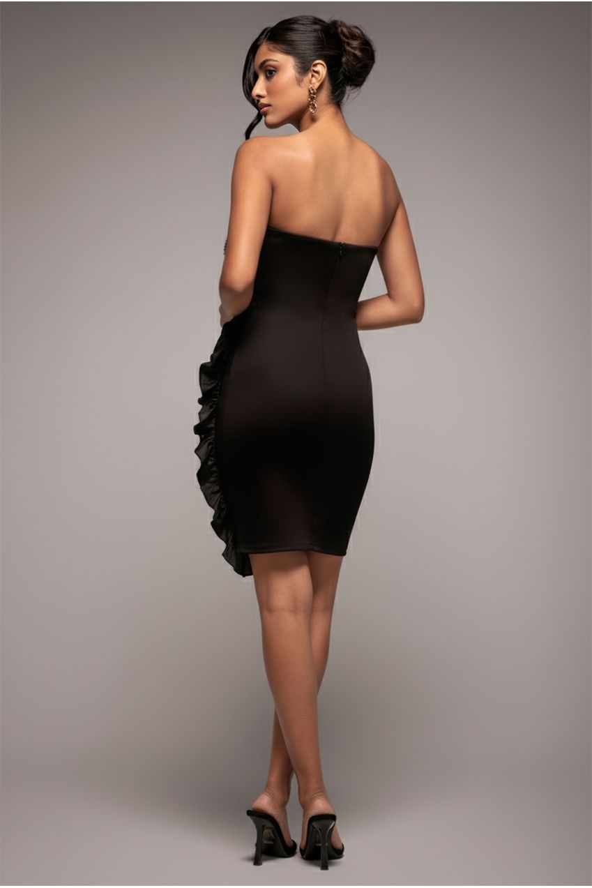 Goddiva Fan Pleated Boobtube Scuba Crepe Mini - Black