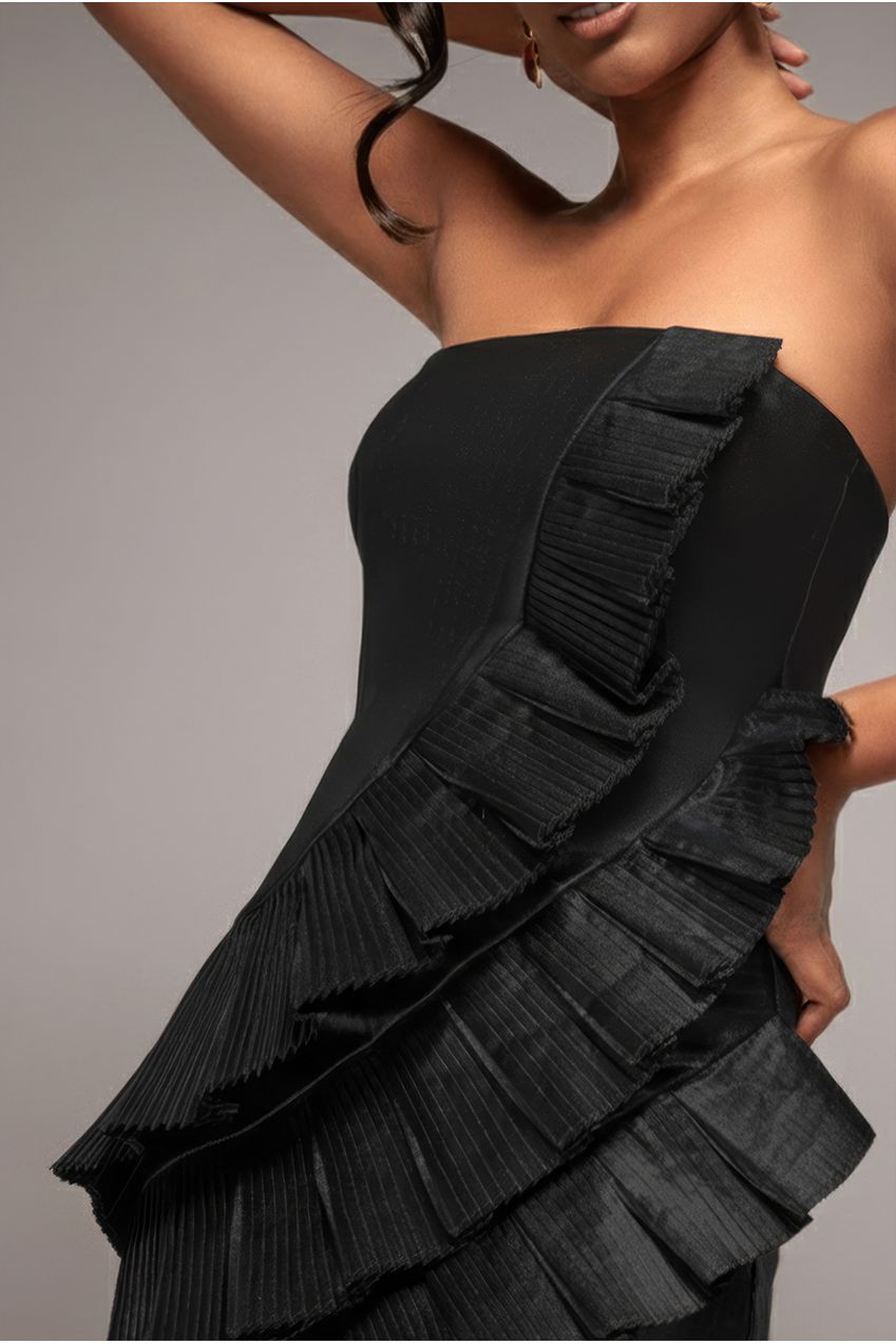 Goddiva Fan Pleated Boobtube Scuba Crepe Mini - Black