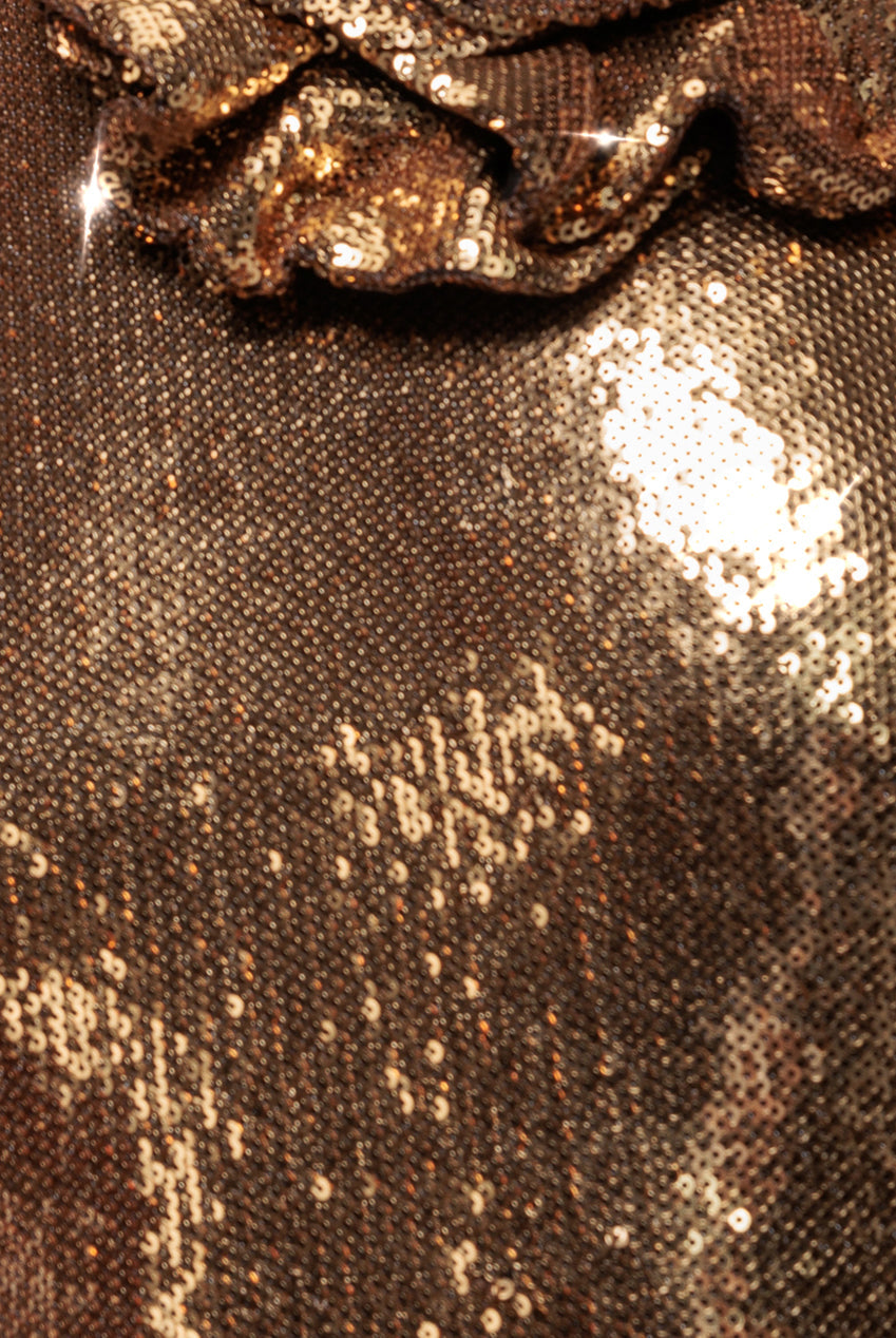 Goddiva Liquid Sequin Halterneck Maxi With Corsage - Gold