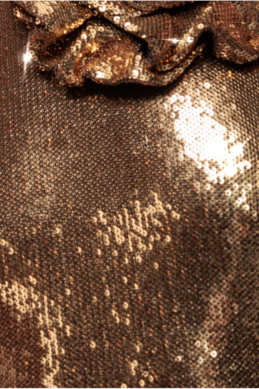 Goddiva Liquid Sequin Halterneck Maxi With Corsage - Gold