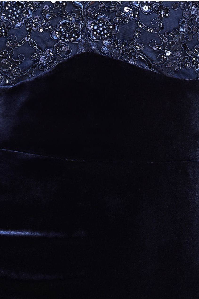 Goddiva Scalloped Lace & Velvet Midi - Navy