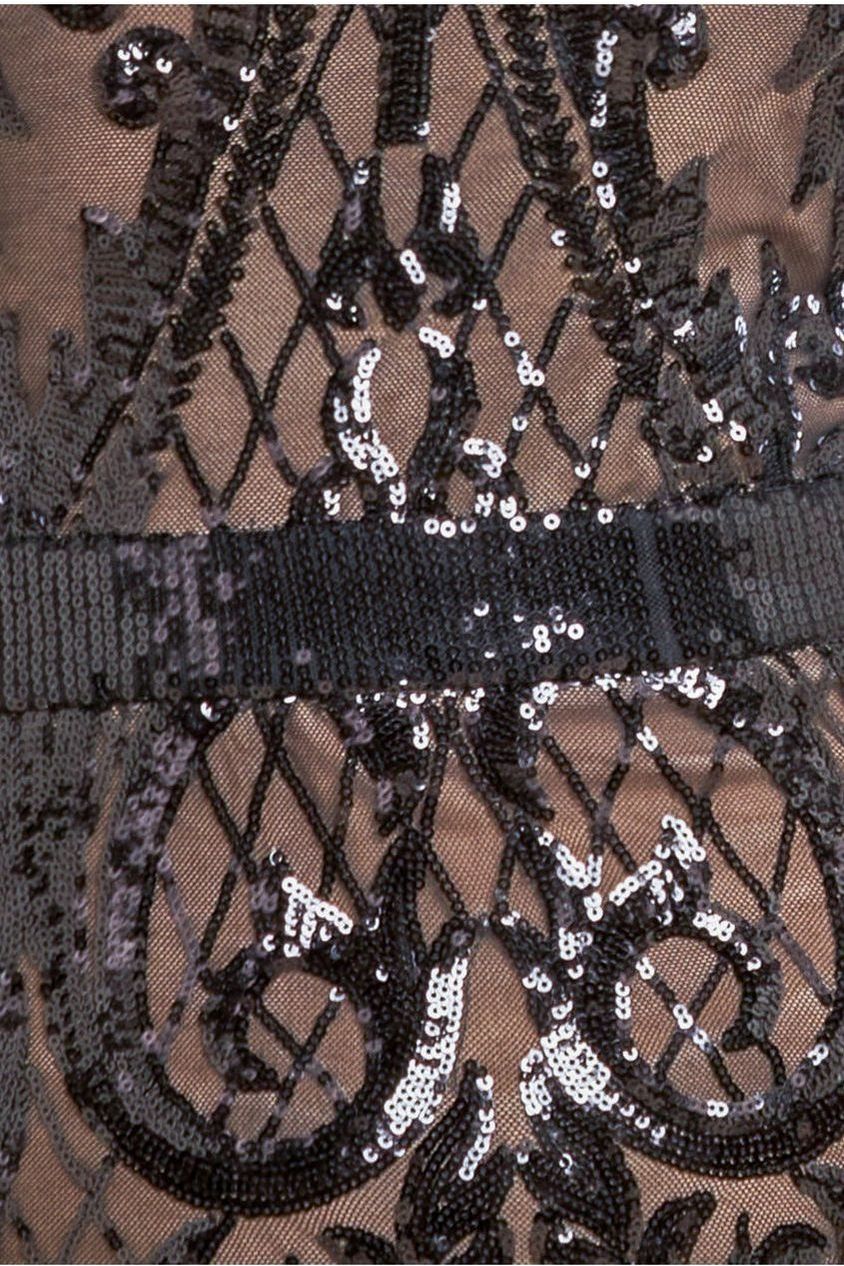 Goddiva Sequin Square Neck Bodycon Midi Dress With Scalloped Hem - Black