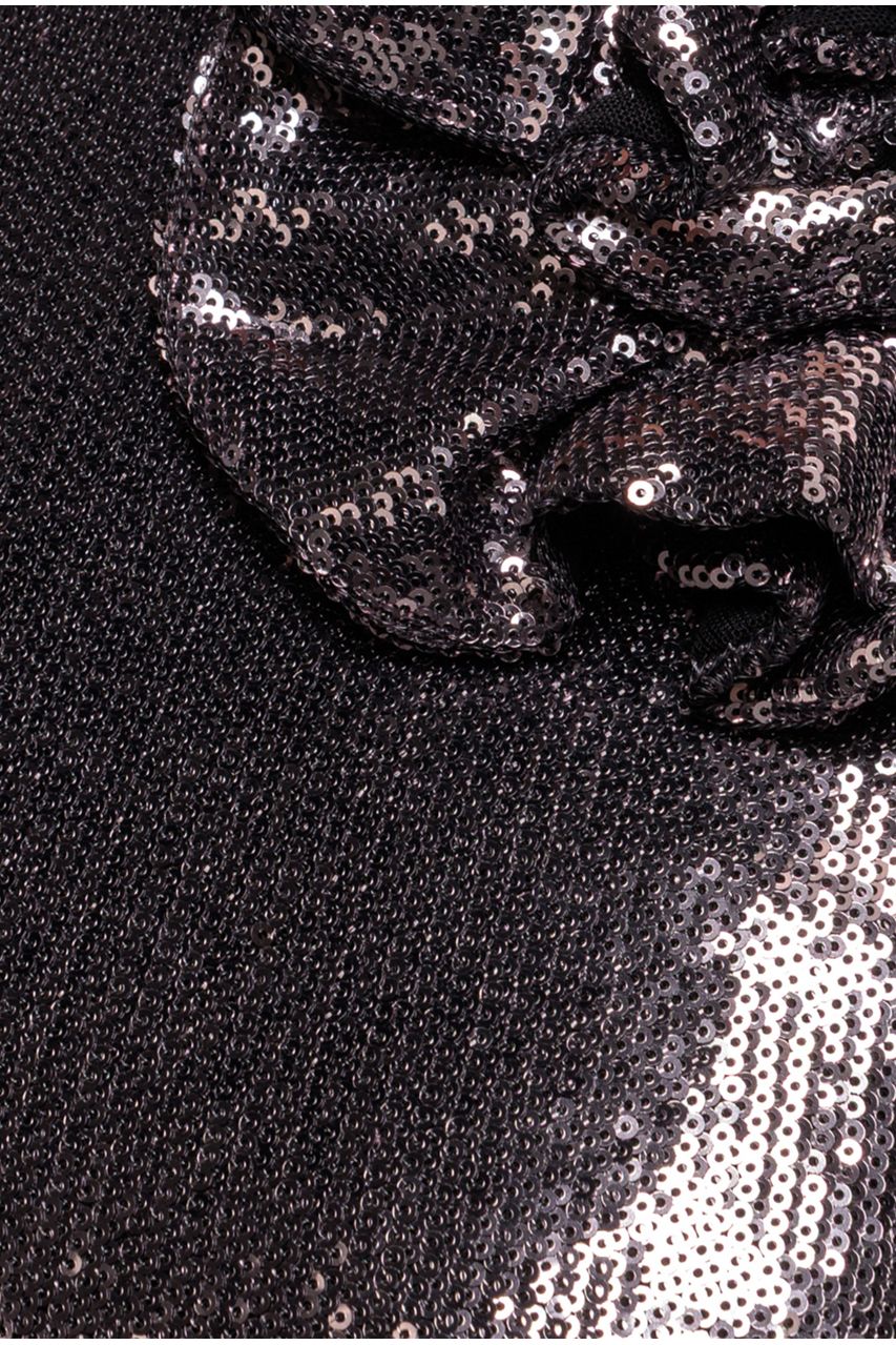 Goddiva Liquid Sequin Halterneck Mini With Corsage - Silver