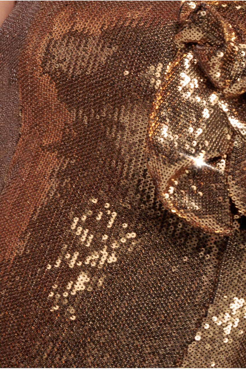 Goddiva Liquid Sequin Boobtube Midaxi With Corsage - Gold