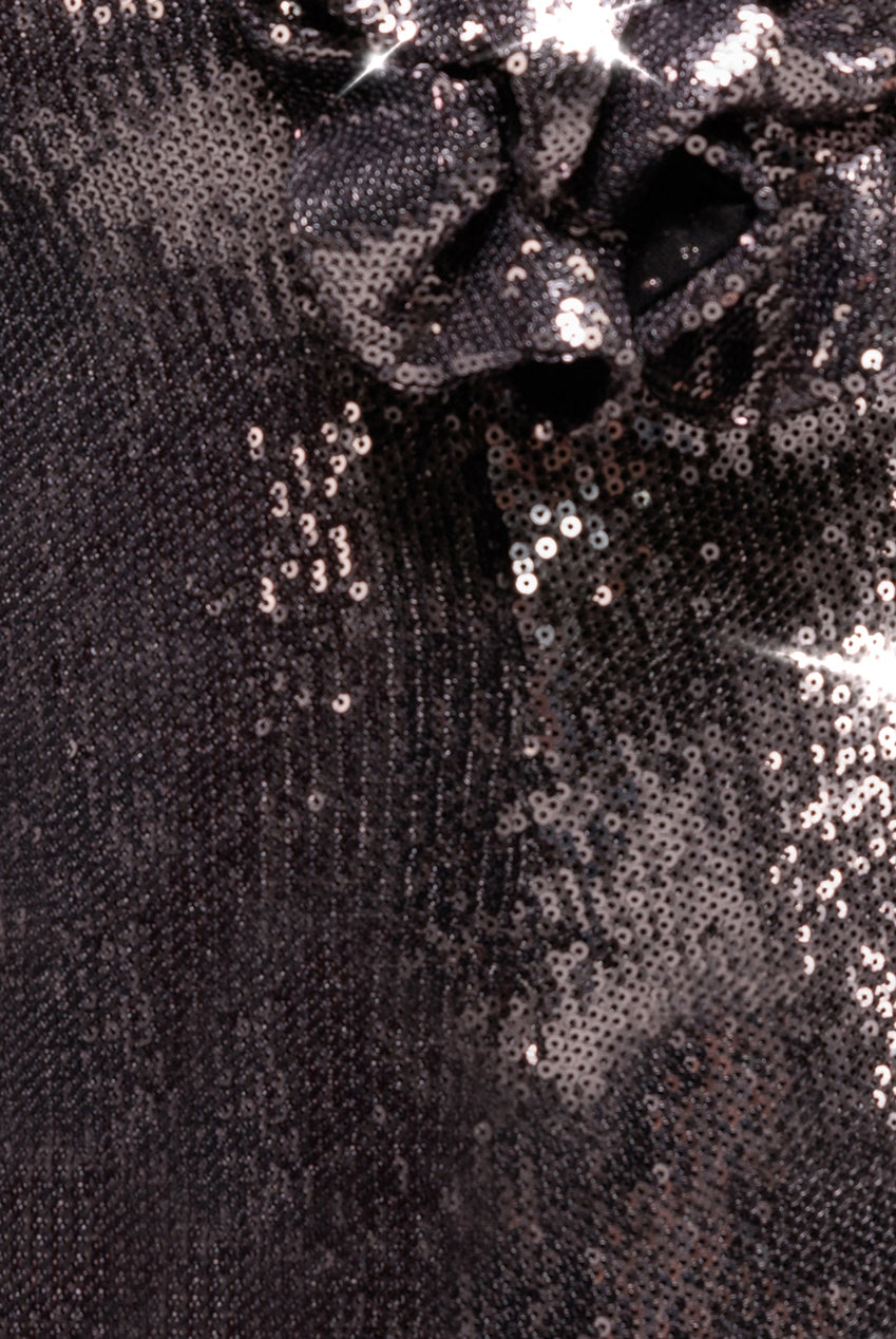 Goddiva Liquid Sequin Boobtube Midaxi With Corsage - Silver