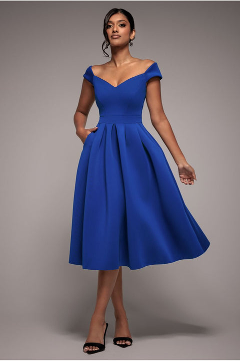 Goddiva Scuba Foam Skater Midi Dress - Royal Blue