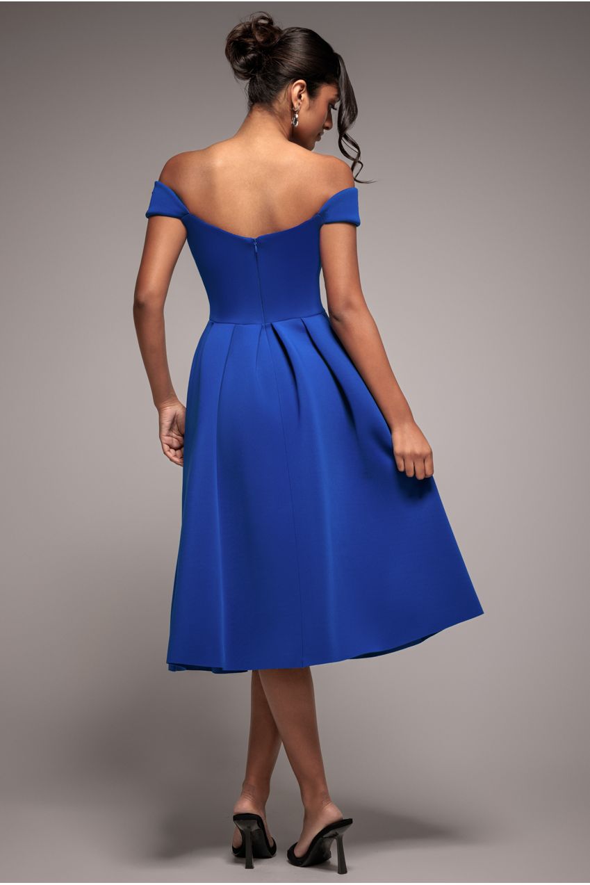 Goddiva Scuba Foam Skater Midi Dress - Royal Blue