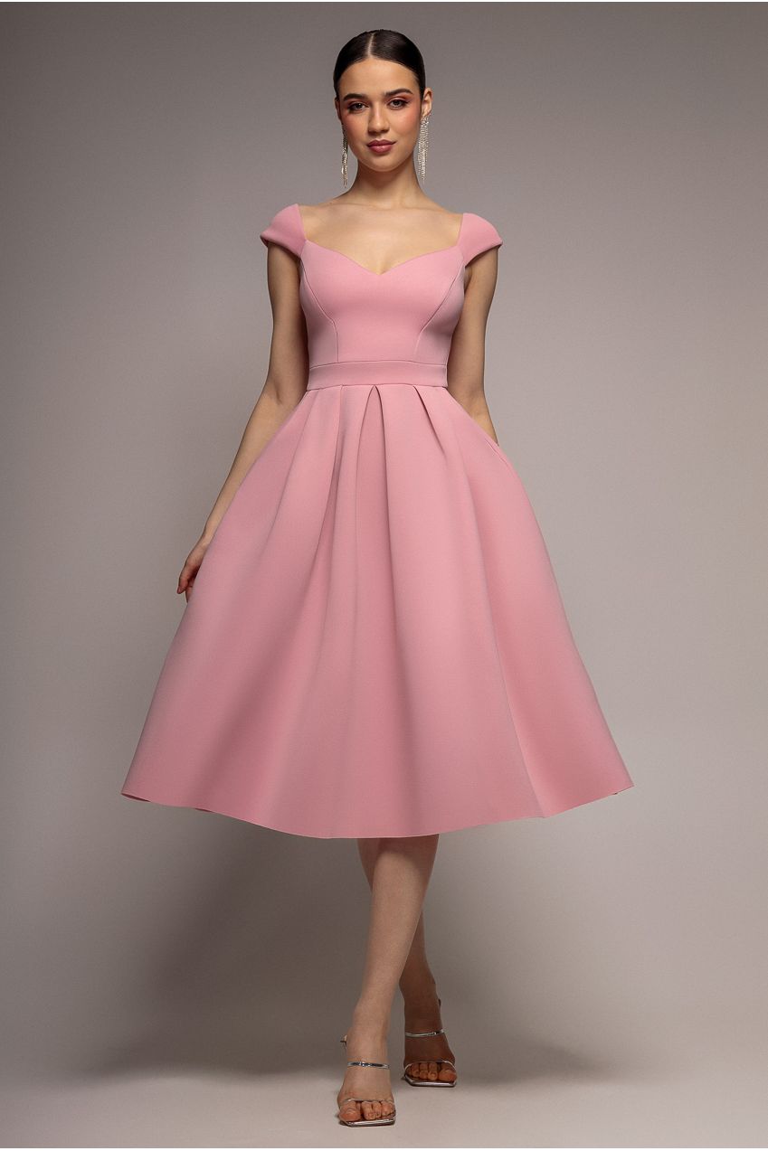 Goddiva Scuba Foam Skater Midi Dress - Blush Pink