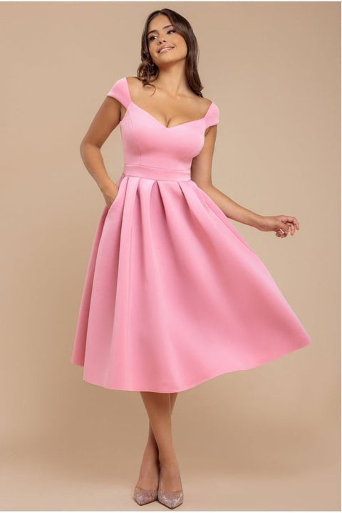 Goddiva Scuba Foam Skater Midi Dress - Blush Pink