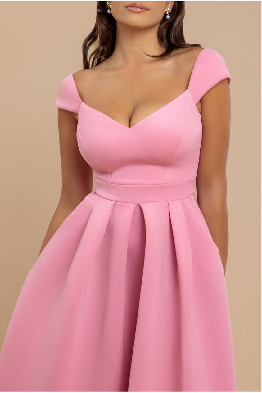 Goddiva Scuba Foam Skater Midi Dress - Blush Pink
