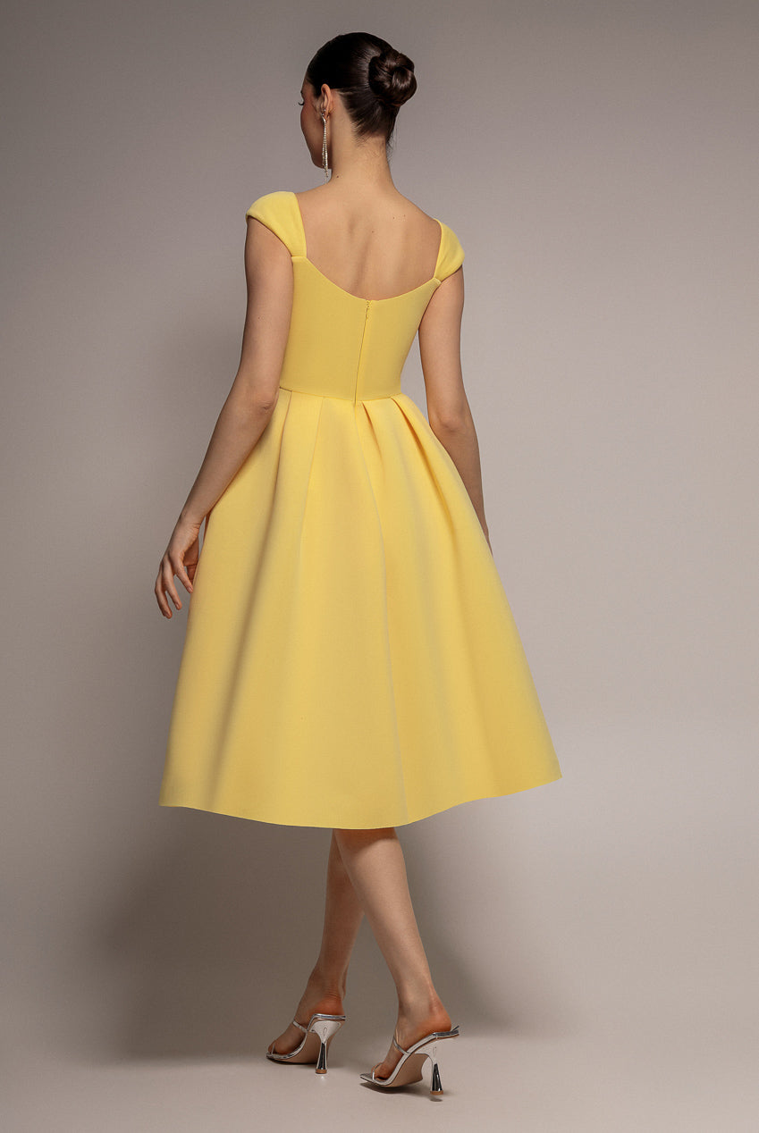 Goddiva Scuba Foam Skater Midi Dress - Lemon