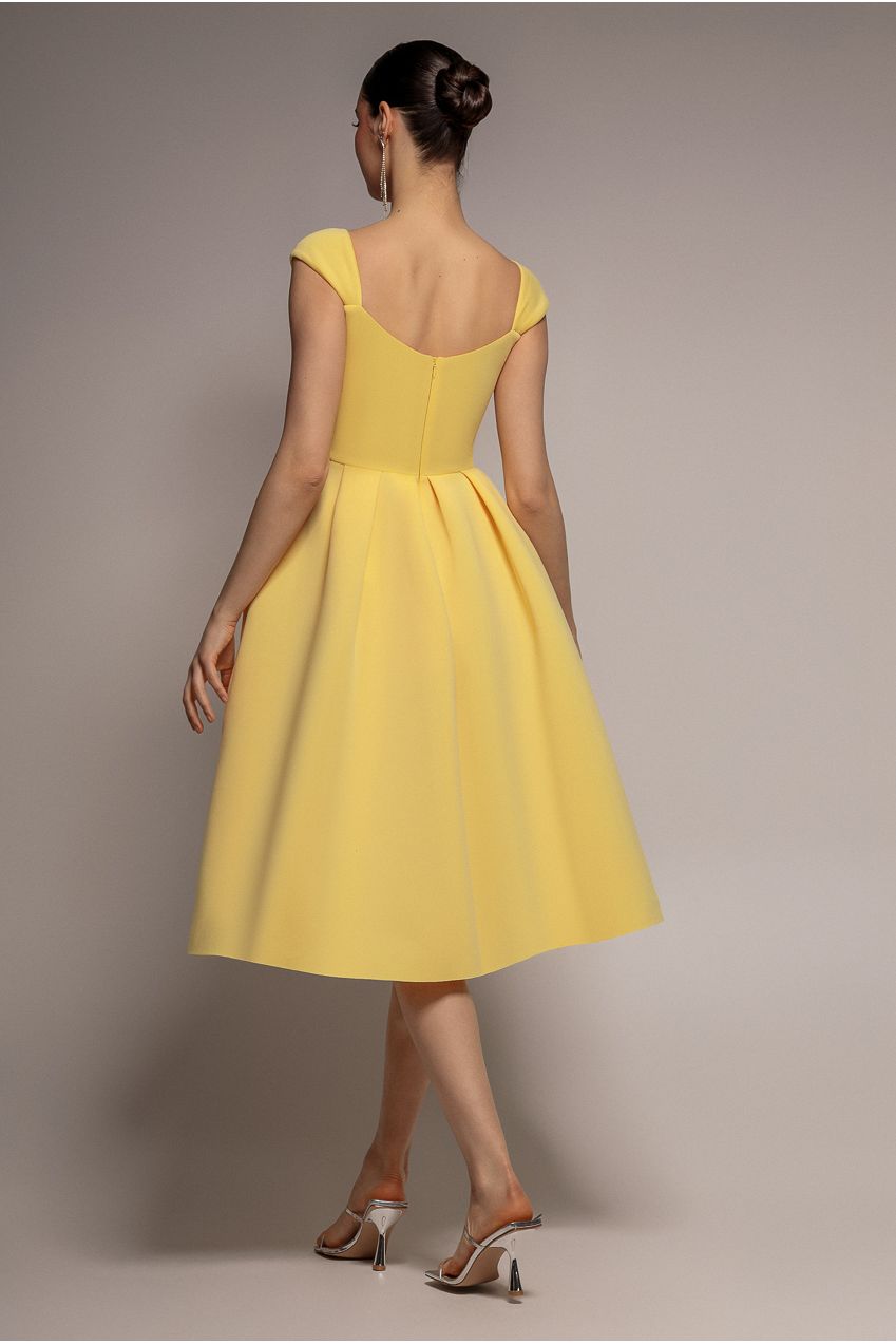 Goddiva Scuba Foam Skater Midi Dress - Lemon