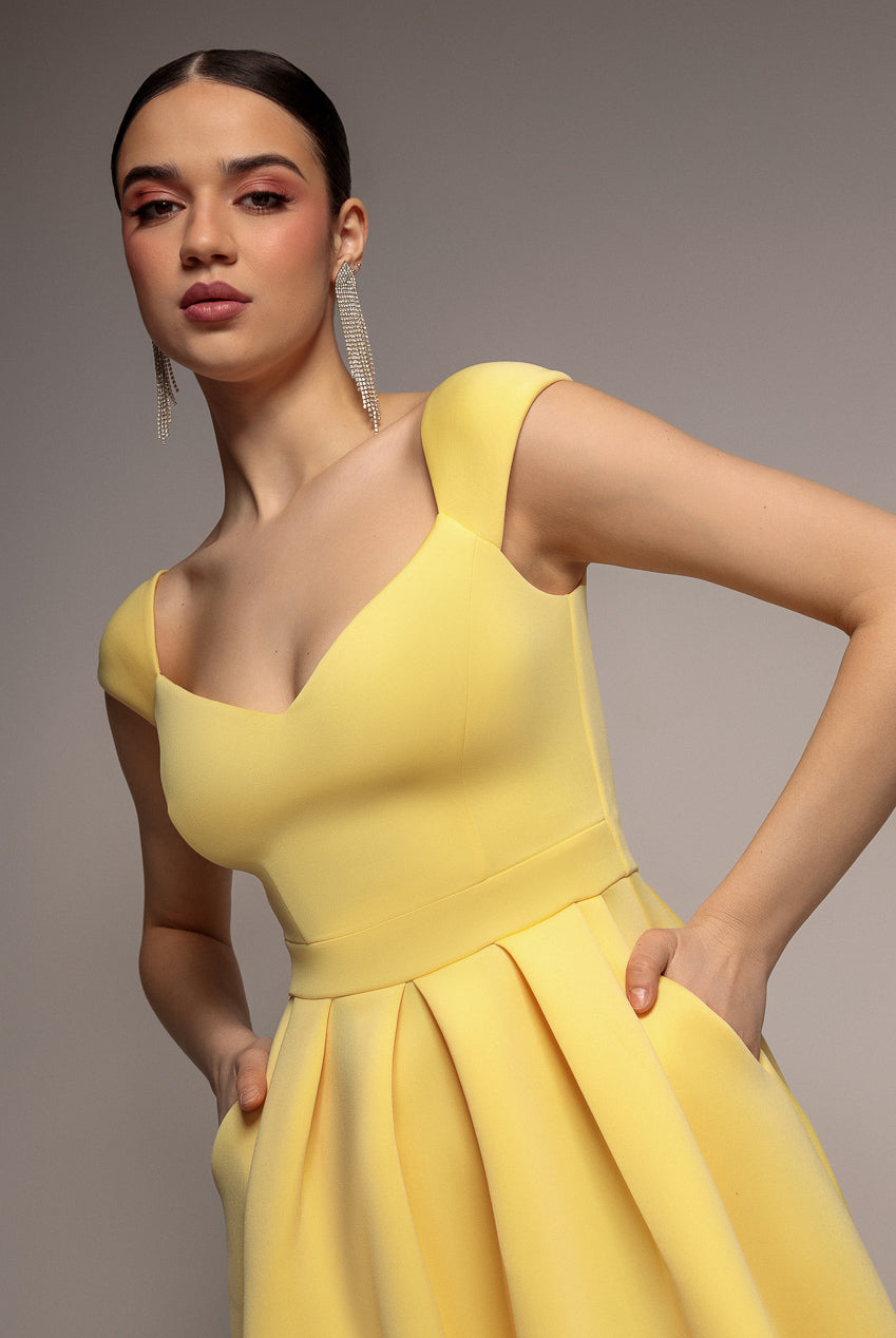 Goddiva Scuba Foam Skater Midi Dress - Lemon