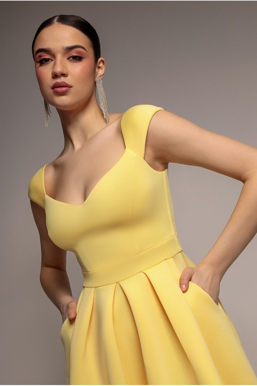 Goddiva Scuba Foam Skater Midi Dress - Lemon