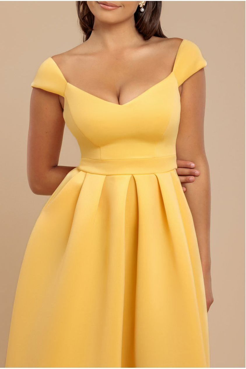 Goddiva Scuba Foam Skater Midi Dress - Lemon