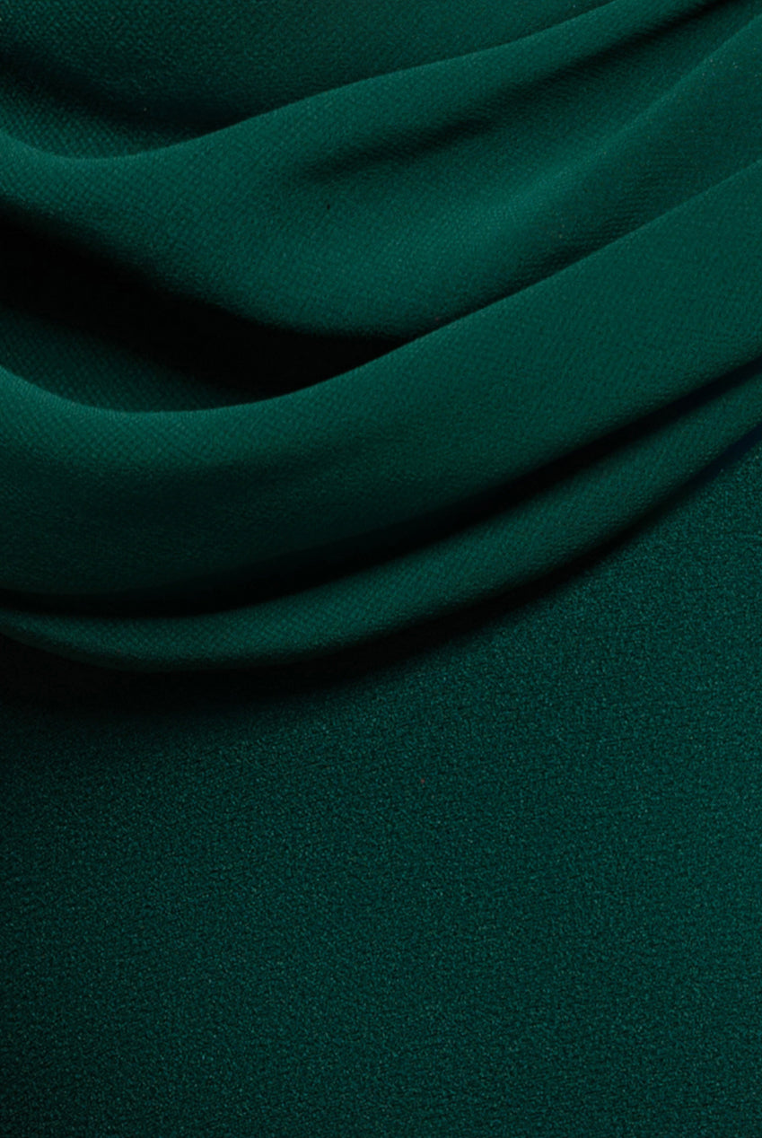 Goddiva Asymmetric Chiffon Cowl Neck Scuba Maxi Dress - Emerald Green