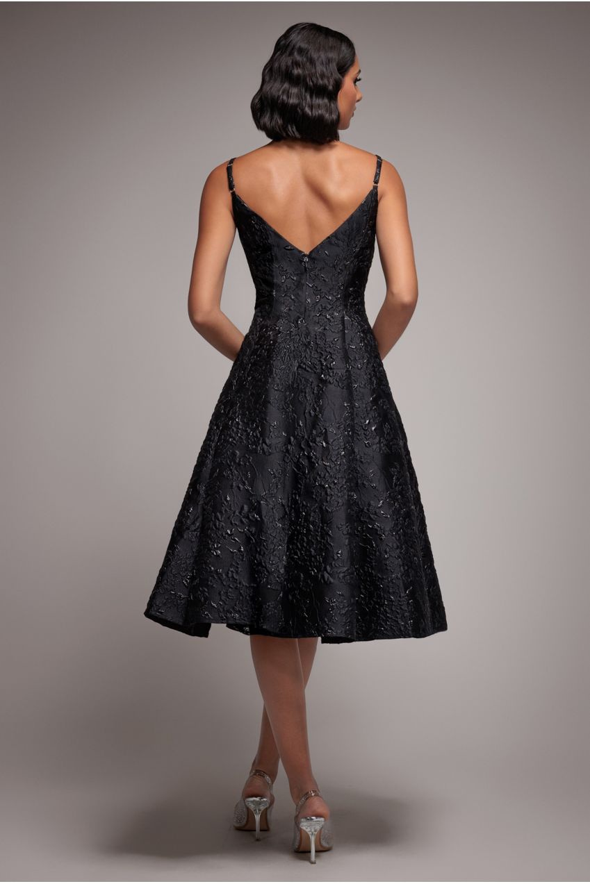 Goddiva Jacquard Sleeveless A-line Midi Dress - Black