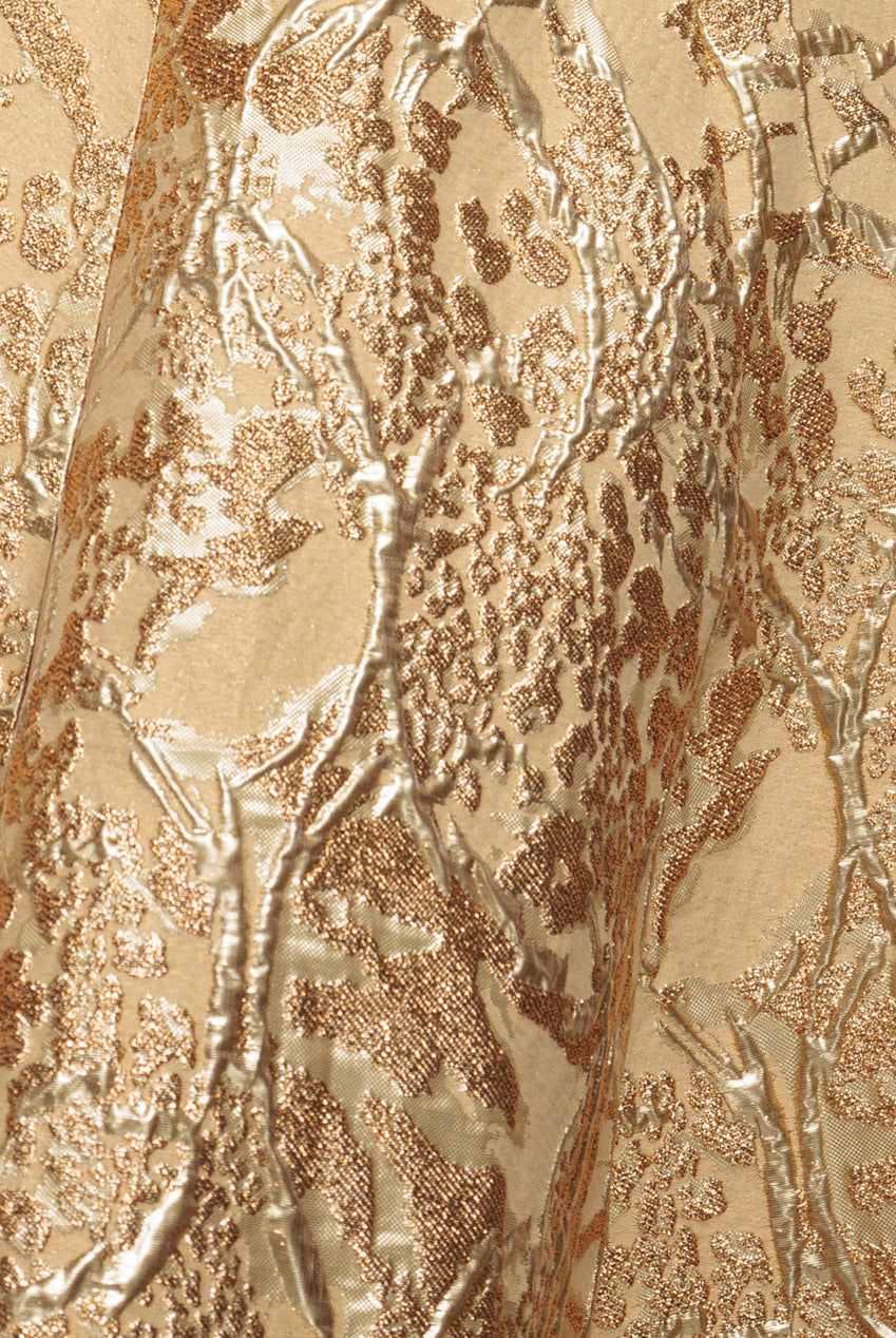 Goddiva Jacquard Sleeveless A-line Midi Dress - Gold