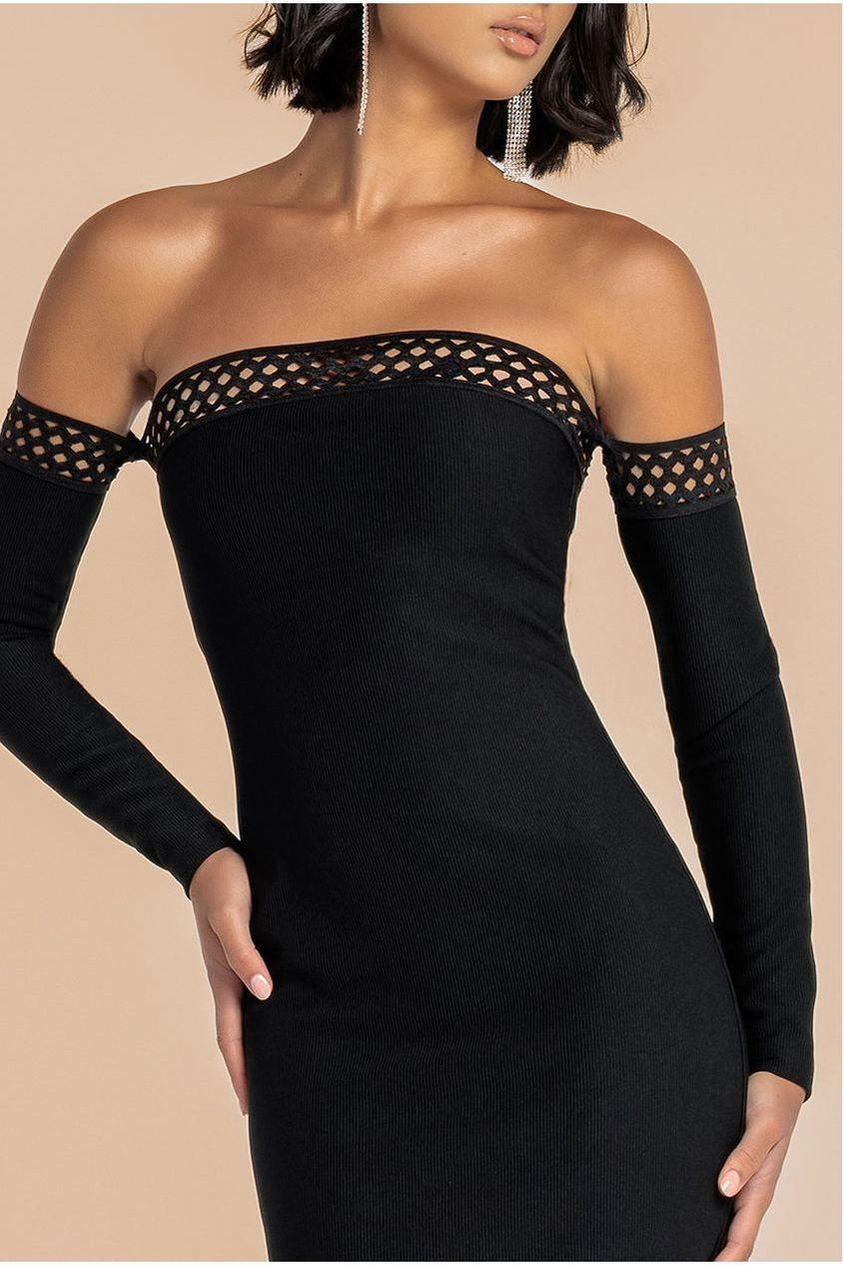 Goddiva Boobtube Ribbed Midi Dress With Split - Black