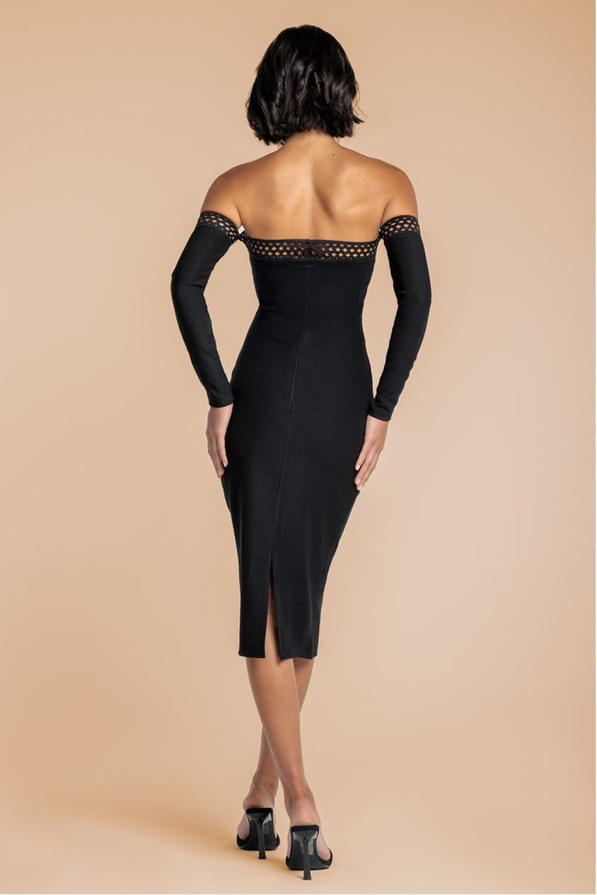 Goddiva Boobtube Ribbed Midi Dress With Split - Black