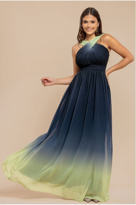 Goddiva Ombre Cross Front Pleated Maxi Dress - Lime Ombre