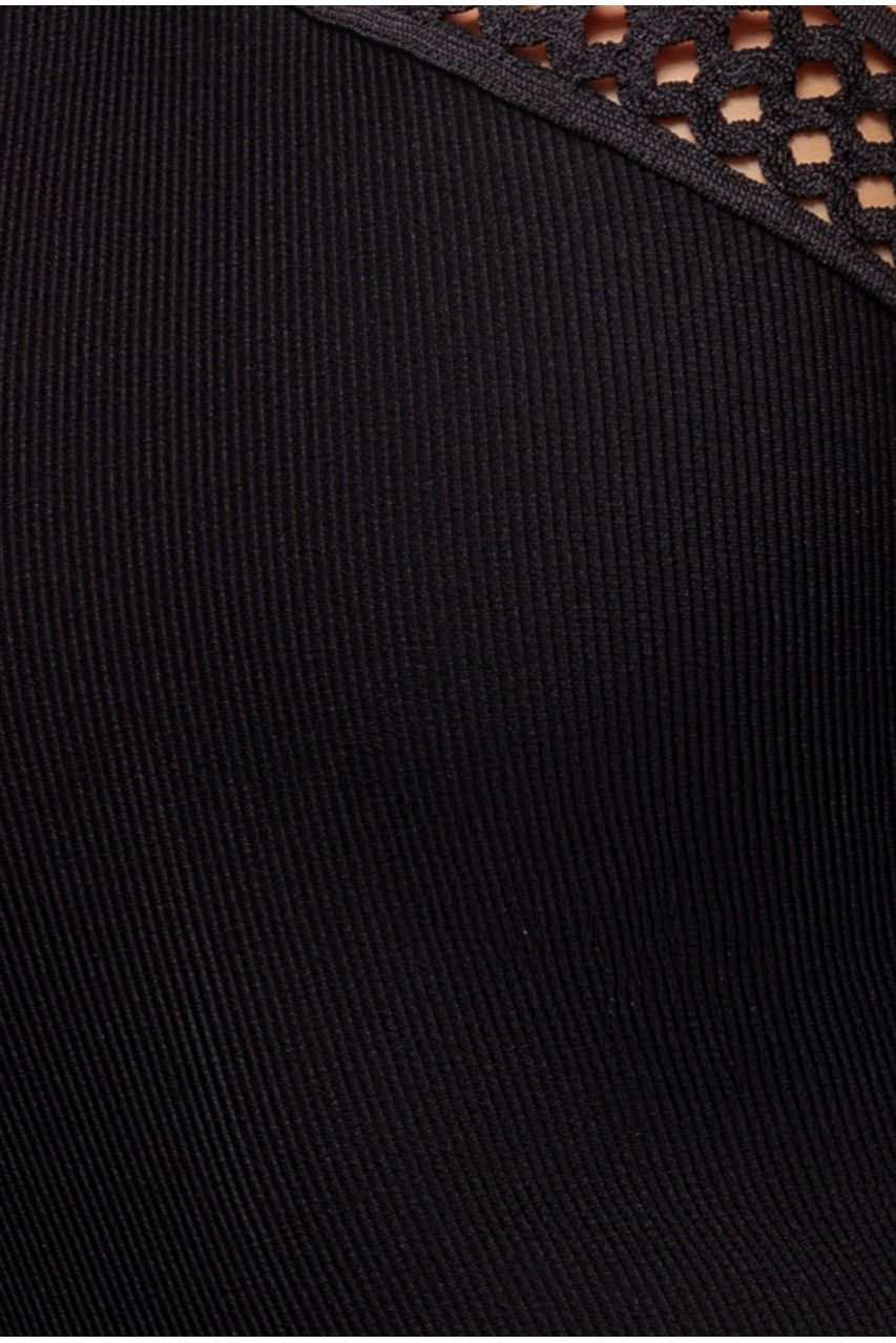 Goddiva Ribbed Criss Cross Halter Neck Maxi Dress With Thigh Split - Black